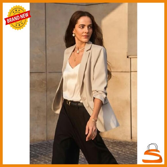 Womens Slim Fit Blazer Open Front Work Office Casual Jacket - Picture 4 of 8